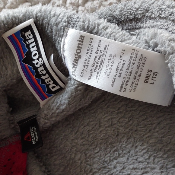 Patagonia Girl's Large(12) Pink Grey Re-Tool T-Snap Fleece Pullover Sweater - Picture 12 of 14